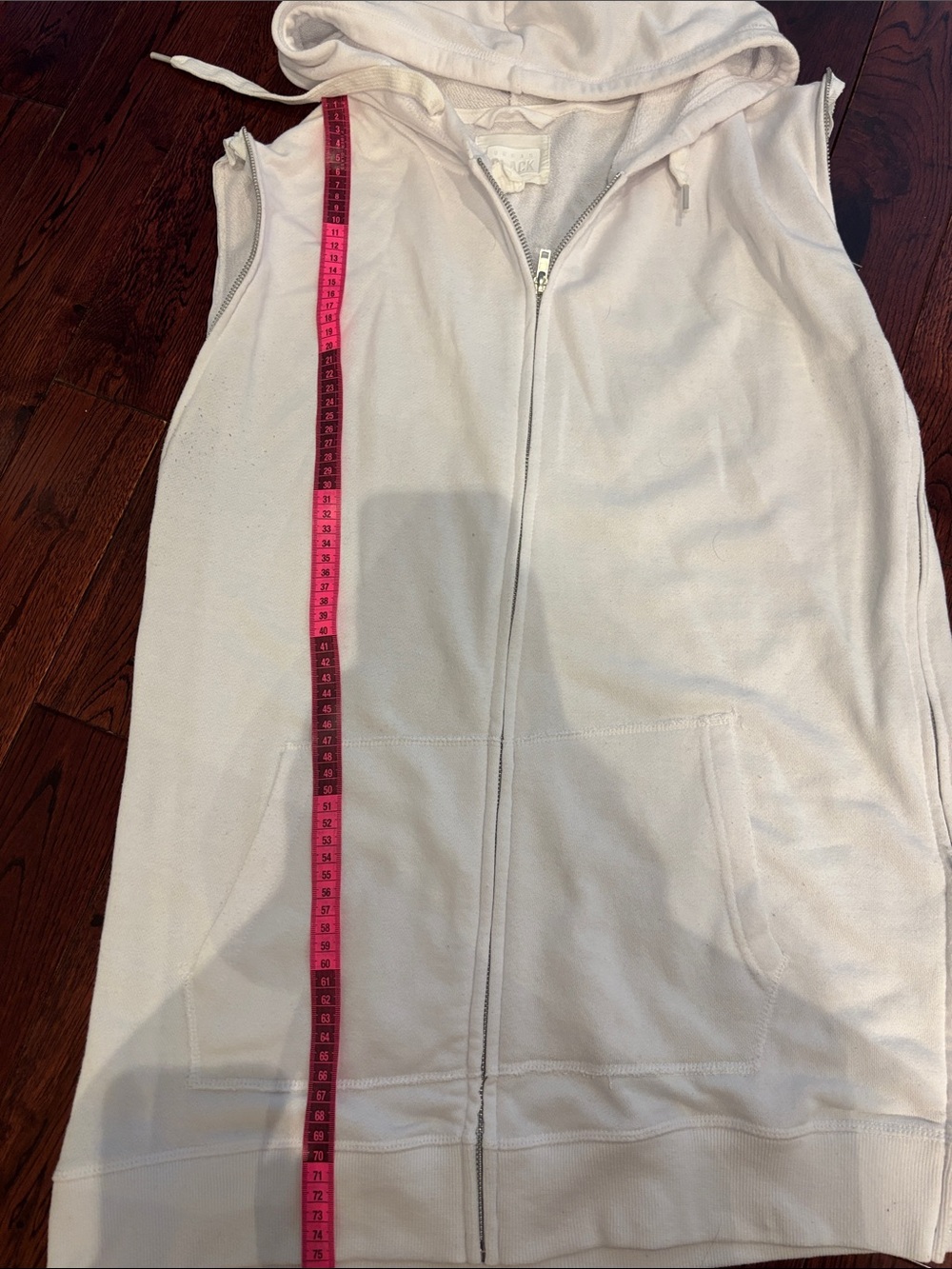 Cream Sleeveless Zip Hoodie with Hood and Front Pockets